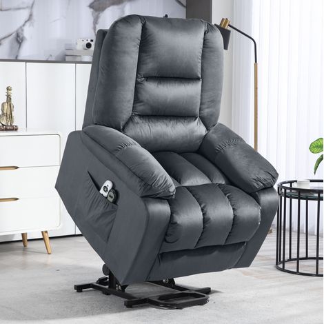 Poltrona relax elettrica alzapersona con massaggio e calore, reclinabile a 135°, grigia DESVIAE (1/5)