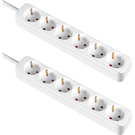 2er-Pack 6-fach Schuko-Steckdosenleisten, 1m, weiß, ohne Schalter, 7hSevenOn