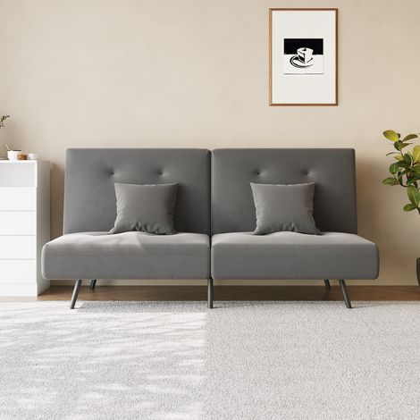 SIRHONA Canapé convertible droit 3 places Velours Gris Réglage du dossier Style Moderne pour Salon Appartement Pieds en métal 180 x 89 x 78cm (1/5)