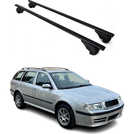 OMAC Barres de toit pour Skoda Octavia I Break 1996-2010 – TÜV / DIN 75302:2019 – Antivol inclus – Charge max 75 kg – 2 barres Noir (1/4)
