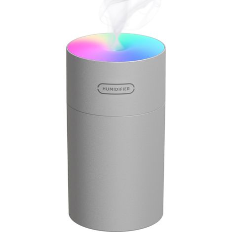 Petit humidificateur à nano-brume pour chambre, 270 ml, portable, avec veilleuse LED, silencieux et doté d'une source de chaleur intégrée. Couleur : gris. (1/5)