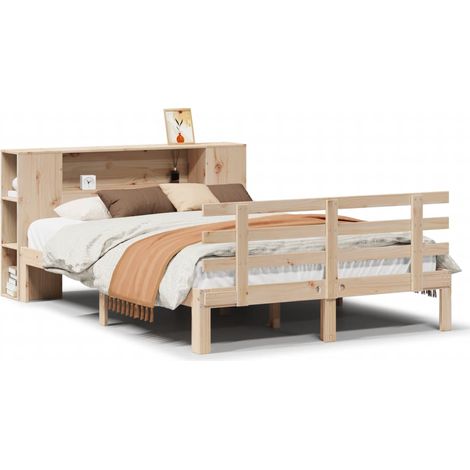 Maison Exclusive - Massivholzbett mit Regal ohne Matratze 135x190