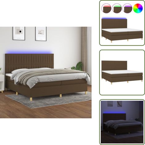 Sommier à lattes de lit matelas et LED Marron foncé 200x200 cm - Sommier Tapissier - Lit Plateforme - Lit Avec Led - Matelas À Ressorts Ensachés - Têted Lit Ajustable (1/5)