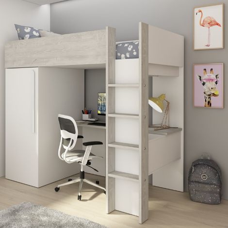 Dormant haut Bo9 90x200 cm avec bureau et armoire - blanc (1/5)