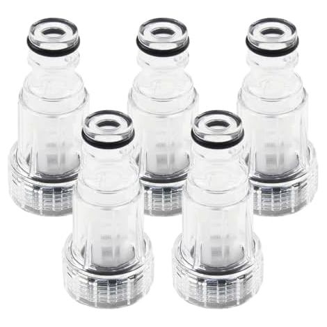 Lot de 5 filtres d'entrée d'eau transparents pour nettoyeur haute pression Pièce de rechange Tamis en plastique 11 mm Connecteur Outil de jardin Accessoires de nettoyage Durable Facile à nettoyer (1/4)