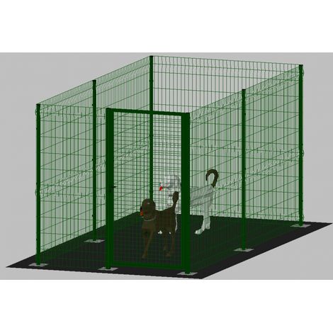 .Recinto-Box Modulare per Cani in Ferro Zincato e Verniciato Verde-con Pali a Tassellare - cm 200x400x192h (1/2)
