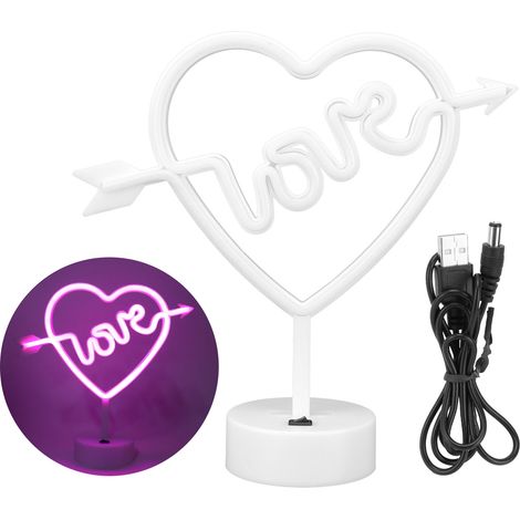 Cœur Lumineux Néon pour Mariage, Fête, Chambre Enfant, Salon – Veilleuse en Forme de Cœur, Alimentation USB/Piles