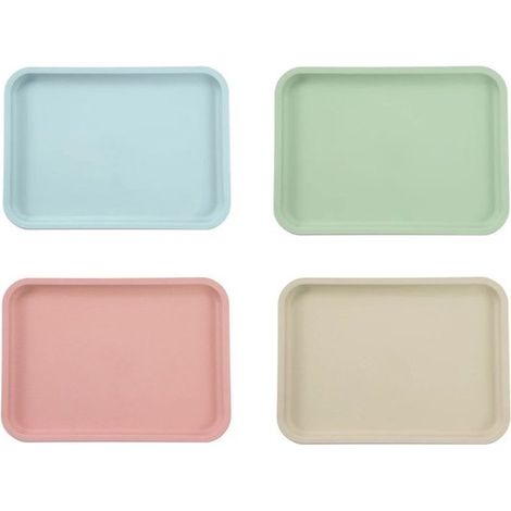Plateau - Plateau rectangulaire - Plateau à thé - Assiette plate - Plateau antidérapant - Plateau à café - Plateau ménager - Bleu/rose/vert/beige - 24,5 x 17,5 cm - PP Bleu/rose/vert/beige (1/5)