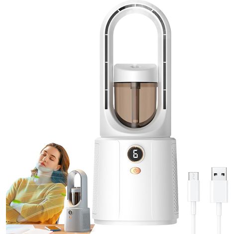 Ventilateur Sans Pales - Ventilateur Frais Portable Bureau Refroidissement Climatiseur D'air Rechargeable 6 Vitesses Avec Éclairage Ambiance Pour Maison Bureau Extérieur (1/5)