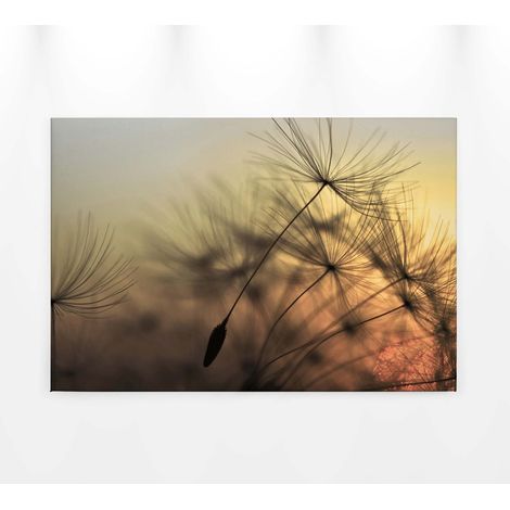 Tableau fleur de pissenlit jaune & orange | Tableau sur toile cuisine couloir & salon | Tableau nature coucher de soleil - 0,9 x 0,6 m (1/5)