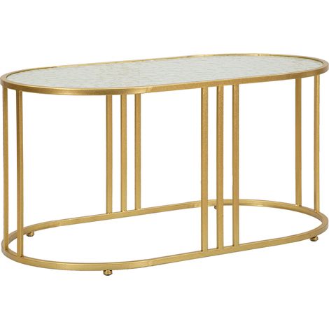 Tavolino da Salotto Fadali, Forma Ovale, Colore Ripiano Trasparente, Materiale Struttura in Vetro, 90x50x45h cm oro