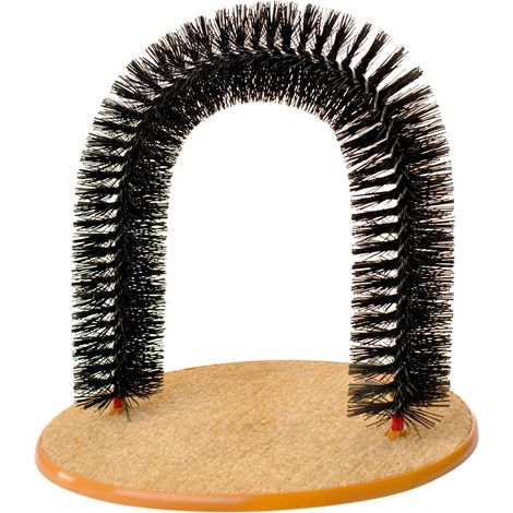 Arco de masaje y aseo para gatos, rascador curvo de cartón, con juguete de ratón y hierba gatera, accesorio para el cuidado de mascotas (1/5)