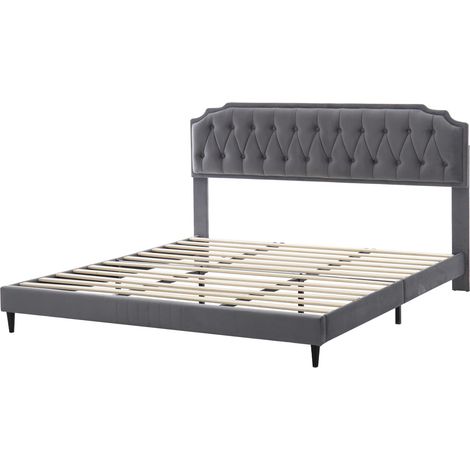 Upholstered Bed Frame with Cozy Button Tufted Headboard & Adjustable Height, Wood Slat Support CHELSEY SUPER KING GREY (1/5)