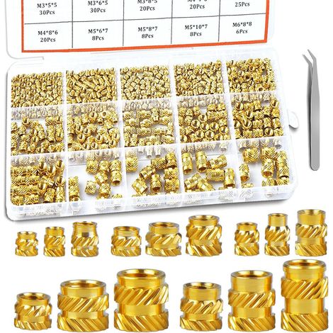 Coffret 400 inserts filetés laiton M3 M4 M5 M6, écrous moletés à chaud pour plastique et impression 3D + pince (1/5)