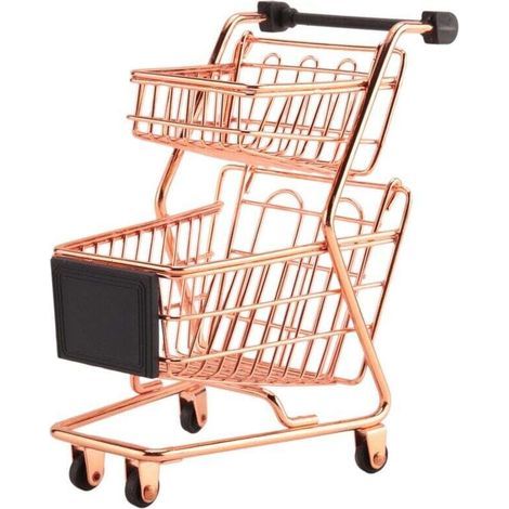 Mini Chariot De Courses À Double Niveau En Métal Avec Panier De Rangement Rose Doré (1/4)