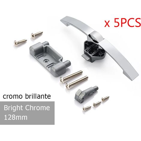 Poignée de verrouillage de placard pour camping-car (128 mm, chromée brillante), 5 pièces, avec bouton-poussoir et quincaillerie de loquet. (1/2)