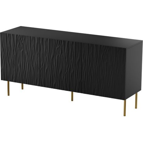 Commode de rangement Meuble universel 152x75x42cm sur pied Noir mat YOUNGE (1/3)