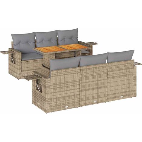 Set sofás de jardín 7 piezas y cojines ratán sintético beige vidaXL (1/5)