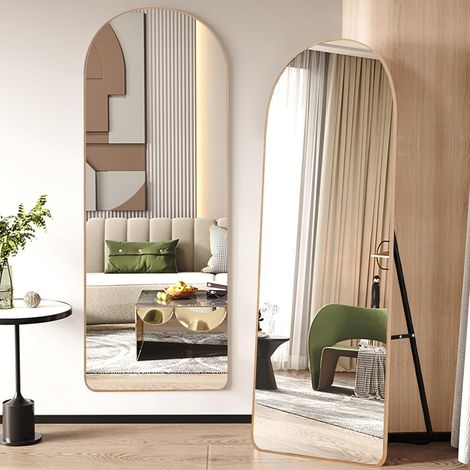 Miroir sur Pied 160x50cm, Doré Arché en Verre Trempé, Grand Miroir Mural ou à Pied XXL pour Salon et Chambre (1/5)