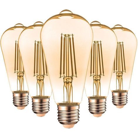 Lot de 5 ampoules E27 style Edison, 730 lumens, 2200 K, verre teinté ambré, chaleureuses et durables (1/5)