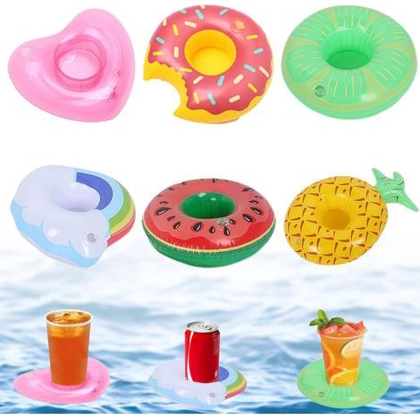 Lot de 6 Porte-gobelets gonflables flottants, Anti-dérapants, légers, idéal pour décoration de Piscine, Bar, bières et Boissons en extérieur (1/5)