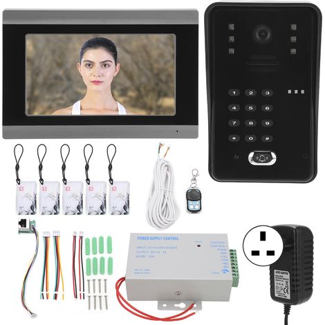 Sonnette vidéo filaire 7 pouces, contrôle d'accès à distance par application TUYA WiFi, avec mot de passe et carte IC, moniteur 1 pièce, 100-240VAC, prise UK. (1/5)