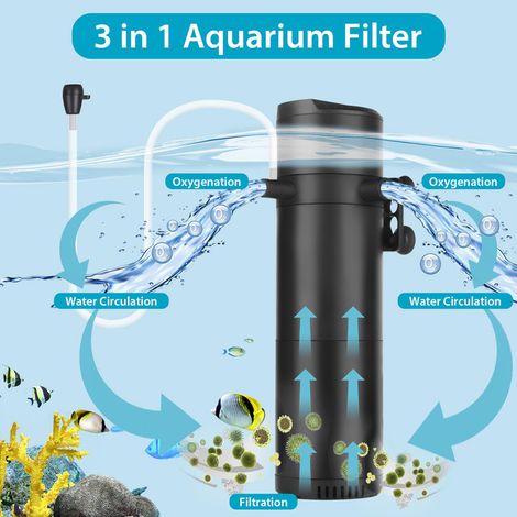 Filtre Interne Aquarium 3 en 1 Pompe de Filtration Silencieuse pour Circulation et Oxygénation