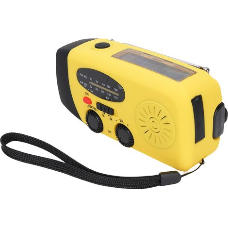 Radio de secours solaire manivelle recharge Type-C AM FM portable pile 5000mAh alarme SOS lampe 3 LED pour coupure courant camping randonnée jaune version europeenne (1/5)