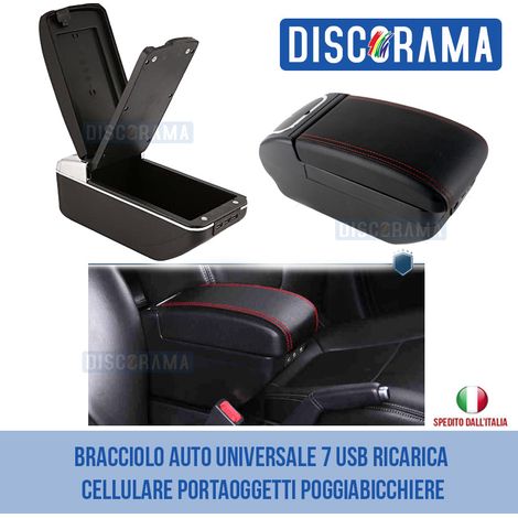 DISCORAMA ® BRACCIOLO AUTO UNIVERSALE 7 USB RICARICA CELLULARE PORTAOGGETTI POGGIABICCHIERE