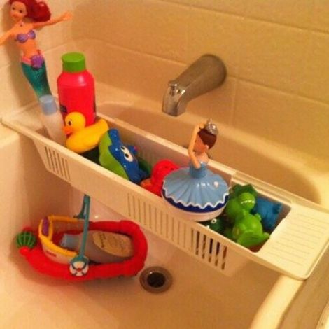 Étagère de bain extensible, plateau de rangement ultime pour jouets de bain, accessoires de salle de bain (1/5)