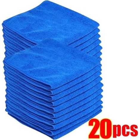 Chiffon de nettoyage en microfibre - 20 pièces (30 x 30 cm) - Tissu ultra absorbant qui retient la saleté et les liquides pour un effet miroir sans traces, anti-rayures et non pelucheux - (Bleu) (1/4)