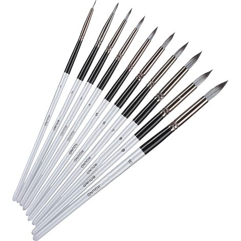 Ensemble de 10 pinceaux en nylon à manche en bois pour peinture à l'huile et acrylique