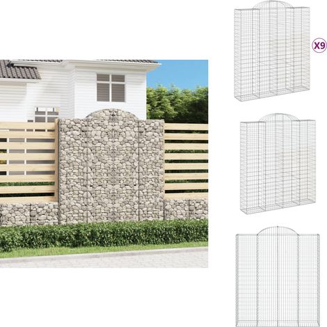 Gabionen mit Hochbogen 9 Stk. 200x50x220/240cm Verzinktes Eisen - Gabionen - Gabionenwand - Gartendeko - Gartenzubehör - Zaun (1/5)