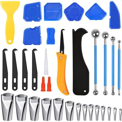 35pcs strumenti per calafataggio 14 pezzi ugelli di finitura per calafataggio per pistole per silicone ad angolo del pavimento della cucina del bagno (1/4)