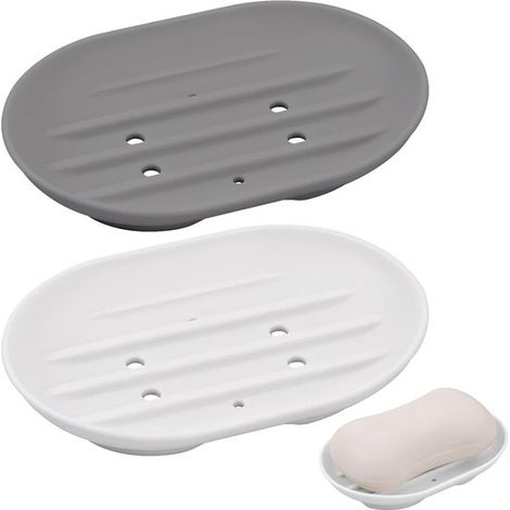 2 portasapone in silicone con foro di drenaggio - Portasapone ovale - Portasapone antiscivolo - Portasapone per doccia, bagno e cucina - Portasapone per mantenere il sapone asciutto e pulito (11,5 x 8