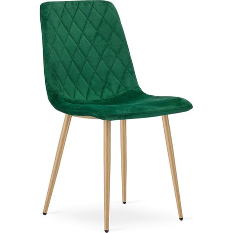 Sedia Turin in velluto verde scuro con gambe effetto legno (1/5)
