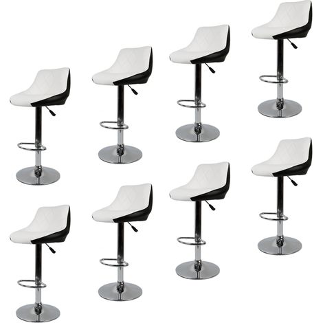 Aqrau Lot de 8 Tabouret de bar en similicuir , Hauteur et rotation réglables，Blanc et Noir (1/5)