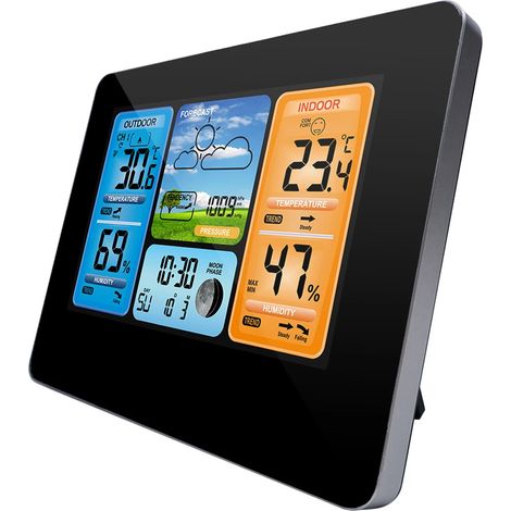 Station météo numérique colorée, thermomètre intérieur et extérieur avec connexion sans fil pour une mesure précise de l'humidité et une surveillance de la température (1/5)