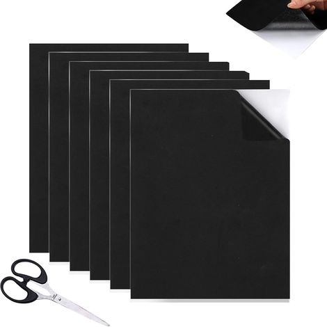 Plaques en Caoutchouc Mousse Auto-adhésives 7 pièces – 6 Tapis EVA 250x200x3mm + Ciseaux – Noir – pour Meuble, Sol, Bricolage, Amortissement, antidérapant (1/5)