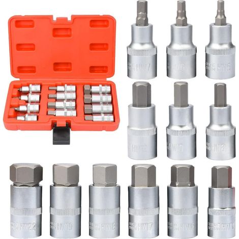 Innensechskant Nuss Satz 12tlg. Chrom-Vanadium-Stahl 5-22mm mit Koffer (1/5)