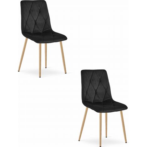 Libra-Sessel – schwarzer Samt / Beine in Holzfarbe x 2 (1/5)