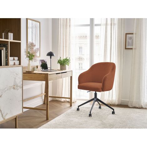 BOBOCHIC - Chaise de bureau SOPHIE tissu bouclette et pietement à roulettes avec hauteur ajustable Orange (1/5)