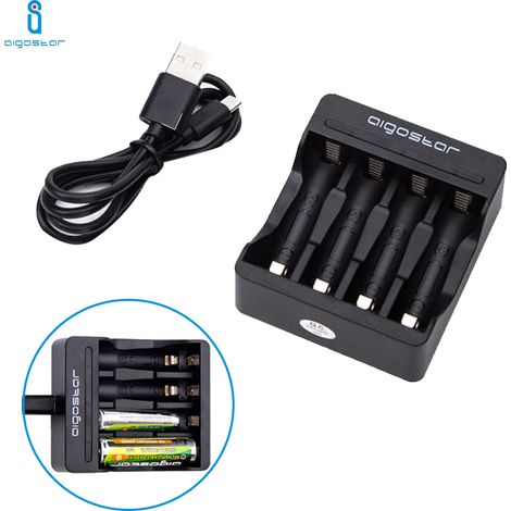Caricabatteria a 4 slot per stilo (AA) e ministilo (AAA) colore nero (1/4)