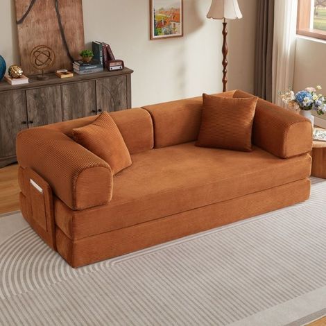 Siège de canapé modulaire sans structure apparente, canapé pliable avec 2 coussins et structure en acier, terracotta (1/5)