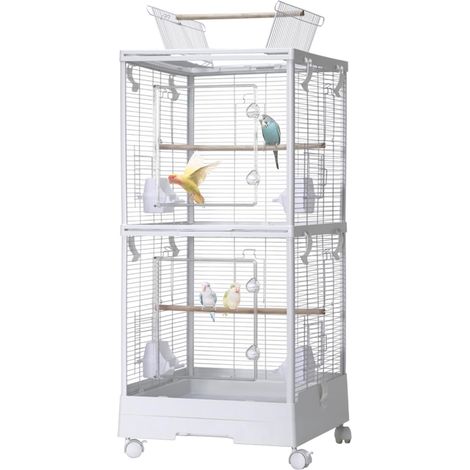 Grande Cage à Oiseaux 102 cm, Cage à Oiseaux 3 en 1, Double Compartiment, Roues verrouillables, séparateurs Mobiles, Design à Ouverture supérieure