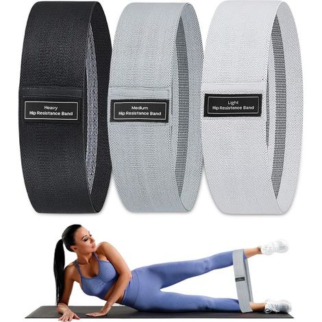 Set mit 3 Widerstandsbändern für Hüfte/Gesäß, rutschfestes Material in Schwarz/Grau/Weiß, 3 Widerstandsstufen, Fitness- und Krafttraining (1/5)