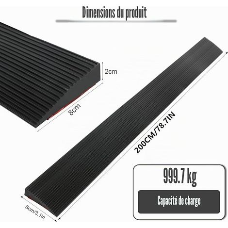 Threshold Ramp, Adhesive Door Threshold, Rubber Ramp for Wheelchairs, Rollators, Electric Scooters (Black, 200 x 8 x 2 cm) (1/4)