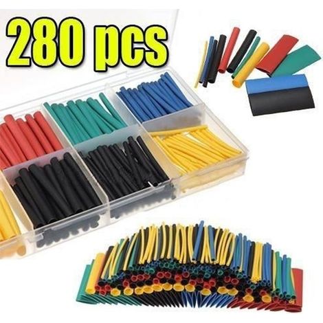 Gaine thermorétractable - Tube boîte 280pcs - Polyoléfine - Diamètres de 1 à 10mm - Ratio 2:1 (1/4)