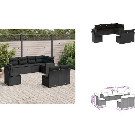 8-tlg. Garten-Sofagarnitur mit Kissen Schwarz Poly Rattan - Gartenmöbel - Outdoor Möbel - Rattan Sofa - Lounge Set - Esszimmergarnitur (1/3)