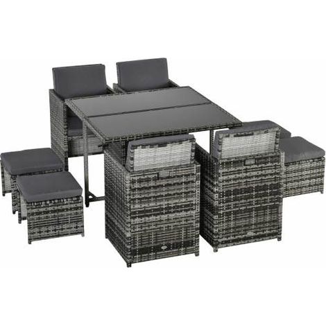 9PC Rattan Garden Furniture Outdoor Patio Dining Table Set Weave Wicker 8 Seater Stool Mixed Grey